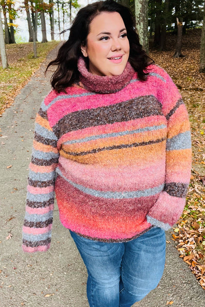 Going My Way Rust & Mustard Stripe Boucle Turtleneck Sweater *online exclusive-[option4]-[option5]-Cute-Trendy-Shop-Womens-Boutique-Clothing-Store