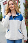 Good Vibes Denim & Ivory Patchwork Sherpa Half Zip Pullover *online exclusive-[option4]-[option5]-Cute-Trendy-Shop-Womens-Boutique-Clothing-Store