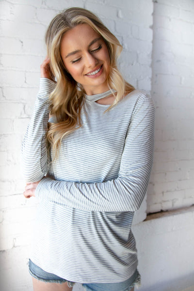 Grey Stripe Cold Shoulder Cut Out Knit Top *online exclusive-[option4]-[option5]-Cute-Trendy-Shop-Womens-Boutique-Clothing-Store
