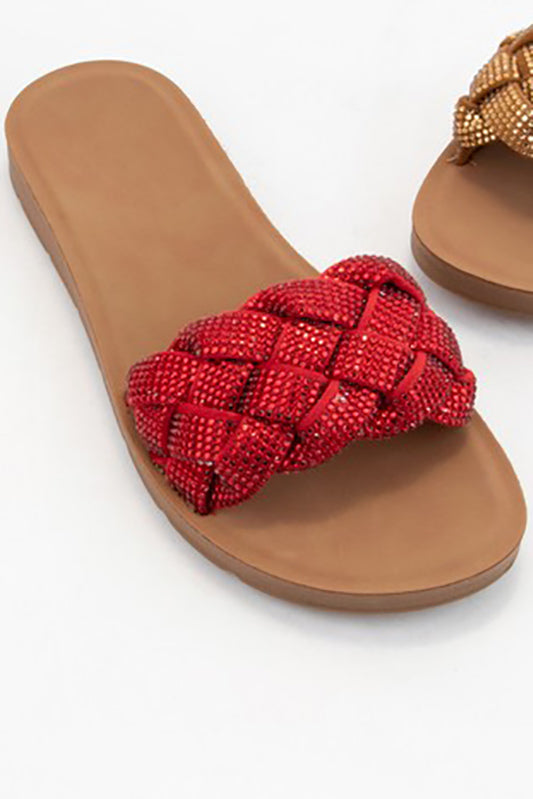 Hit the Road Braided Rhinestone Sandal Red *instore & online-[option4]-[option5]-Cute-Trendy-Shop-Womens-Boutique-Clothing-Store