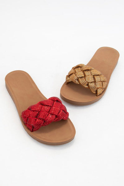 Hit the Road Braided Rhinestone Sandal Red *instore & online-[option4]-[option5]-Cute-Trendy-Shop-Womens-Boutique-Clothing-Store