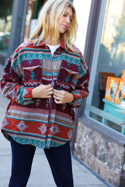 Holiday Aztec Flannel Textured Button Down Pocketed Shacket *online exclusive-[option4]-[option5]-Cute-Trendy-Shop-Womens-Boutique-Clothing-Store
