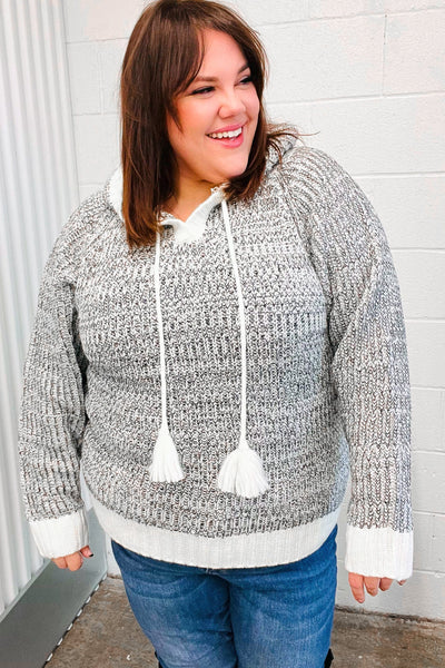 Holiday Happy Charcoal Two Tone Knit Tassel Sweater Hoodie *online exclusive-[option4]-[option5]-Cute-Trendy-Shop-Womens-Boutique-Clothing-Store