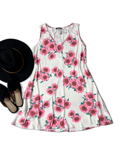 Pink Sunflowers - Swing Dress *online exclusive-[option4]-[option5]-Cute-Trendy-Shop-Womens-Boutique-Clothing-Store