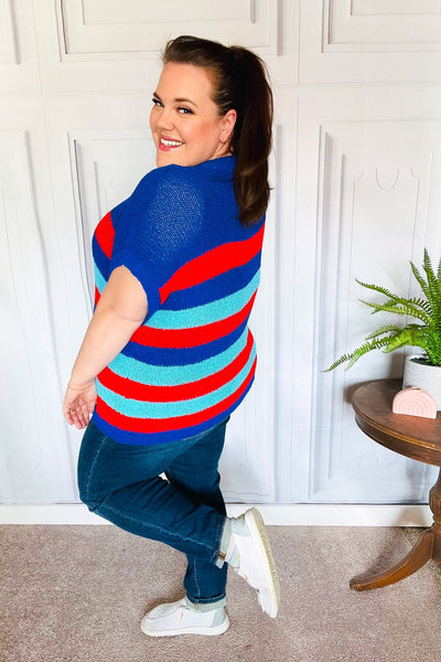 Forget Me Not Royal Blue Stripe Short Sleeve Dolman Sweater *Online Exclusive*-[option4]-[option5]-Cute-Trendy-Shop-Womens-Boutique-Clothing-Store