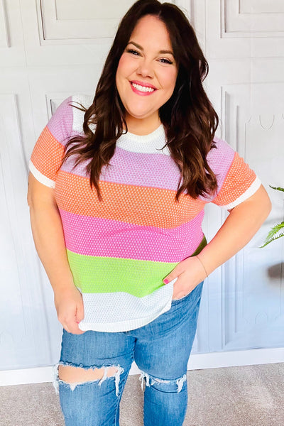 Get Started Lavender & Orange Stripe Jacquard Sweater Top *online exclusive-[option4]-[option5]-Cute-Trendy-Shop-Womens-Boutique-Clothing-Store
