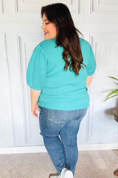 Take A Bow Mint "Mama" Embroidery Pop-Up Puff Sleeve Sweater Top *online exclusive-[option4]-[option5]-Cute-Trendy-Shop-Womens-Boutique-Clothing-Store
