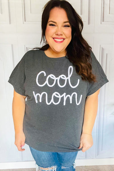 Take A Bow Charcoal "Cool Mom" Embroidery Pop-Up Rib Dolman Top *online exclusive-[option4]-[option5]-Cute-Trendy-Shop-Womens-Boutique-Clothing-Store
