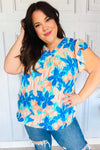 Tropical Breeze Turquoise Floral Banded V Neck Flutter Sleeve Top *online exclusive-[option4]-[option5]-Cute-Trendy-Shop-Womens-Boutique-Clothing-Store