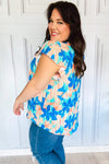 Tropical Breeze Turquoise Floral Banded V Neck Flutter Sleeve Top *online exclusive-[option4]-[option5]-Cute-Trendy-Shop-Womens-Boutique-Clothing-Store