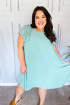 Out For The Day Sage Crinkle Woven Ruffle Sleeve Dress *online exclusive