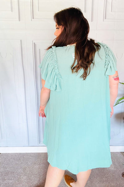 Out For The Day Sage Crinkle Woven Ruffle Sleeve Dress *online exclusive