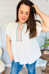 Weekend Ready Taupe Embroidered Notched Neck Babydoll Top *online exclusive