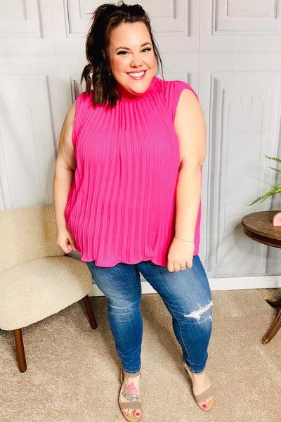 Sweet New Days Fuchsia Smocked Neck Pleated Sleeveless Top *online exclusive-[option4]-[option5]-Cute-Trendy-Shop-Womens-Boutique-Clothing-Store