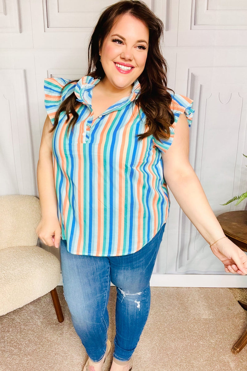 Happy Thoughts Sky Blue Striped Frill Button Down Top *online exclusive-[option4]-[option5]-Cute-Trendy-Shop-Womens-Boutique-Clothing-Store