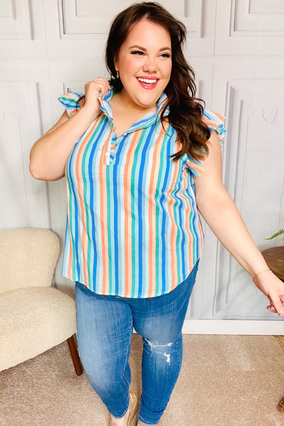 Happy Thoughts Sky Blue Striped Frill Button Down Top *online exclusive-[option4]-[option5]-Cute-Trendy-Shop-Womens-Boutique-Clothing-Store