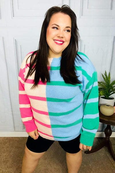 Perfectly Poised Blush & Blue Stripe Color Block Knit Sweater *Online Exclusive*-[option4]-[option5]-Cute-Trendy-Shop-Womens-Boutique-Clothing-Store