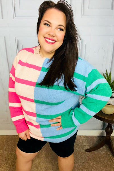 Perfectly Poised Blush & Blue Stripe Color Block Knit Sweater *Online Exclusive*-[option4]-[option5]-Cute-Trendy-Shop-Womens-Boutique-Clothing-Store