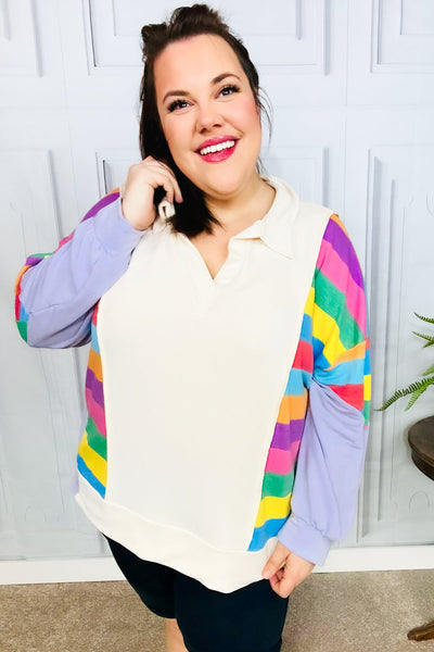 Feeling Bold Lilac Multicolor Stripe Collared V Neck Pullover *online exclusive-[option4]-[option5]-Cute-Trendy-Shop-Womens-Boutique-Clothing-Store