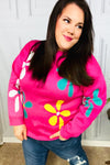 Flower Power Hot Pink Daisy Jacquard Pullover Sweater *online exclusive-[option4]-[option5]-Cute-Trendy-Shop-Womens-Boutique-Clothing-Store