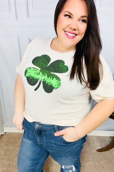 Saint Patty Sequin Clover French Terry Puff Sleeve Top *online exclusive-[option4]-[option5]-Cute-Trendy-Shop-Womens-Boutique-Clothing-Store