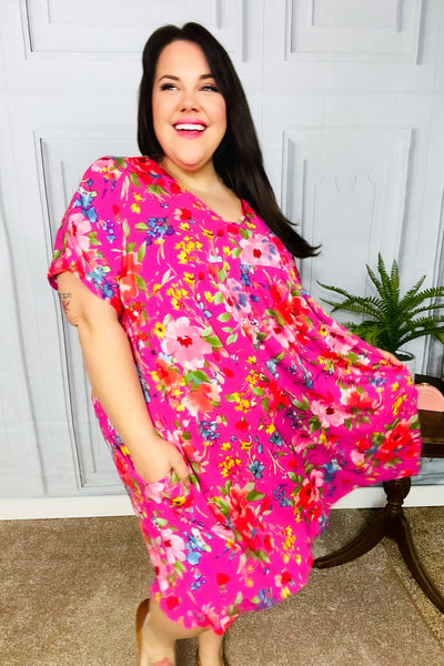 Charming Fuchsia Floral V Neck Babydoll Dress *Online Exclusive-[option4]-[option5]-Cute-Trendy-Shop-Womens-Boutique-Clothing-Store