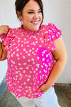 Hot Pink Floral Mock Neck Double Flutter Sleeve Top *online exclusive-[option4]-[option5]-Cute-Trendy-Shop-Womens-Boutique-Clothing-Store