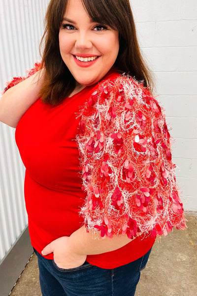 Come To Me Red Sequin Puff Short Sleeve Top *online exclusive-[option4]-[option5]-Cute-Trendy-Shop-Womens-Boutique-Clothing-Store