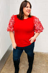 Come To Me Red Sequin Puff Short Sleeve Top *online exclusive