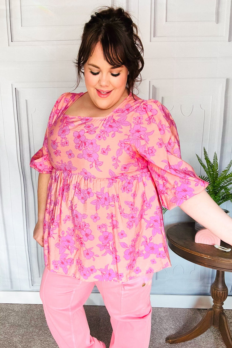 Making Moves Peach & Pink Floral Peplum Woven Top *online exclusive