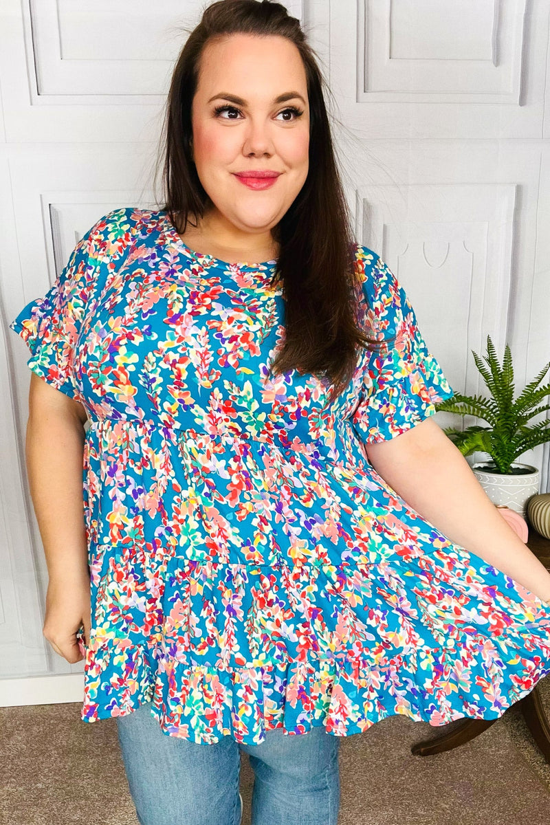 Blue Floral Ruffle Hem Tiered Top *online exclusive
