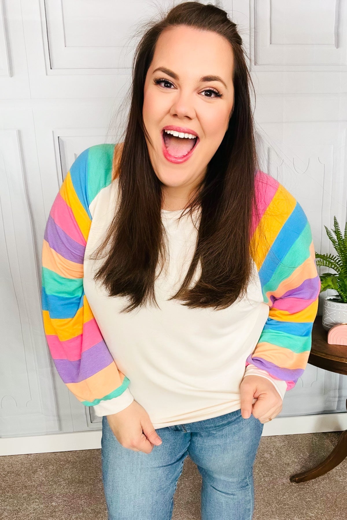 Rainbow Bubble Sleeve Terry Raglan Top *online exclusive-[option4]-[option5]-Cute-Trendy-Shop-Womens-Boutique-Clothing-Store