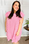 Pink Gingham Check Ruffle Sleeve Dress *online exclusive-[option4]-[option5]-Cute-Trendy-Shop-Womens-Boutique-Clothing-Store