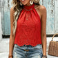 Crimson Horizon Eyelet Halter Top