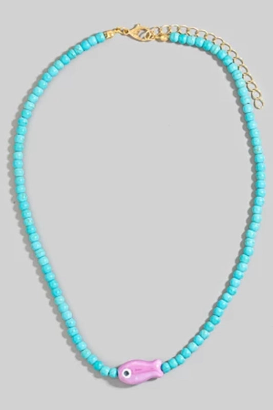 Going With the Flow Ceramic Fish Beaded Necklace