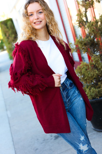 Make Your Day Burgundy Fringe Detail Open Cardigan *online exclusive-[option4]-[option5]-Cute-Trendy-Shop-Womens-Boutique-Clothing-Store