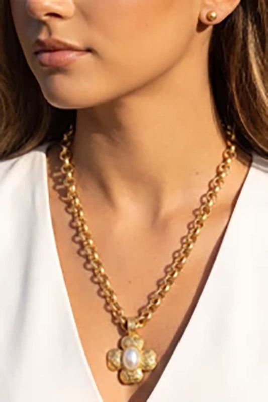 Chain-Link Pearl Cross Statement Necklace-Cute-Trendy-Shop-Womens-Boutique-Clothing-Store