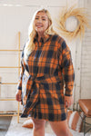 Navy & Rust Plaid Flannel Button Down Waist Tie Dress *online exclusive-[option4]-[option5]-Cute-Trendy-Shop-Womens-Boutique-Clothing-Store