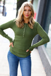 Olive Baby Waffle Snap Button Down Long Sleeve Top *online exclusive-[option4]-[option5]-Cute-Trendy-Shop-Womens-Boutique-Clothing-Store