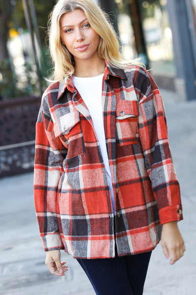 On My Way Up Rust Plaid Flannel Button Down Shacket *online exclusive-[option4]-[option5]-Cute-Trendy-Shop-Womens-Boutique-Clothing-Store
