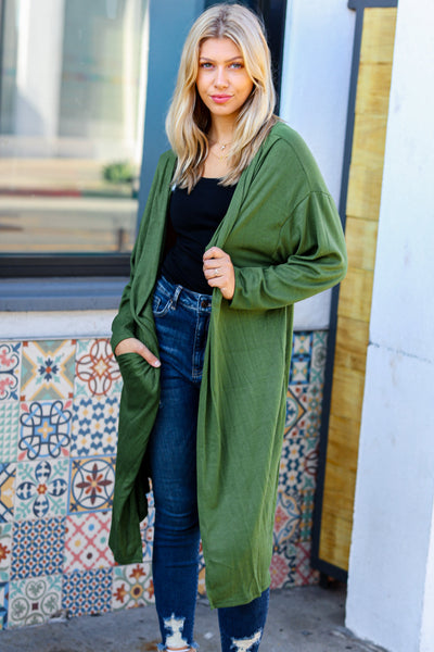 Over The Moon Olive Hacci Midi Open Cardigan *online exclusive-[option4]-[option5]-Cute-Trendy-Shop-Womens-Boutique-Clothing-Store