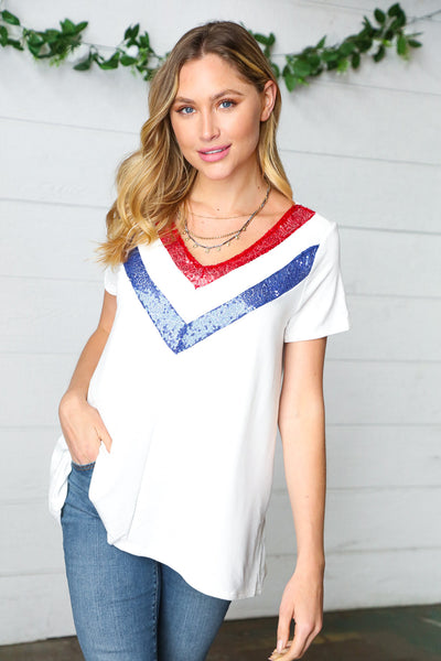 Patriotic Sequin V Neck French Terry Top *online exclusive-[option4]-[option5]-Cute-Trendy-Shop-Womens-Boutique-Clothing-Store