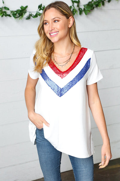 Patriotic Sequin V Neck French Terry Top *online exclusive-[option4]-[option5]-Cute-Trendy-Shop-Womens-Boutique-Clothing-Store