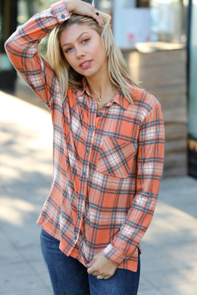 Rust Plaid Lightweight Button Up Shacket *online exclusive-[option4]-[option5]-Cute-Trendy-Shop-Womens-Boutique-Clothing-Store