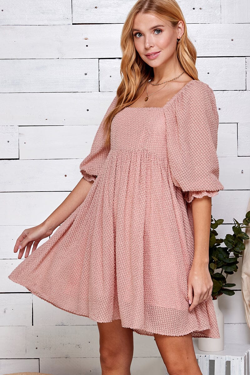 The Scarlett Swiss Dot Mini Dress Pink-Cute-Trendy-Shop-Womens-Boutique-Clothing-Store