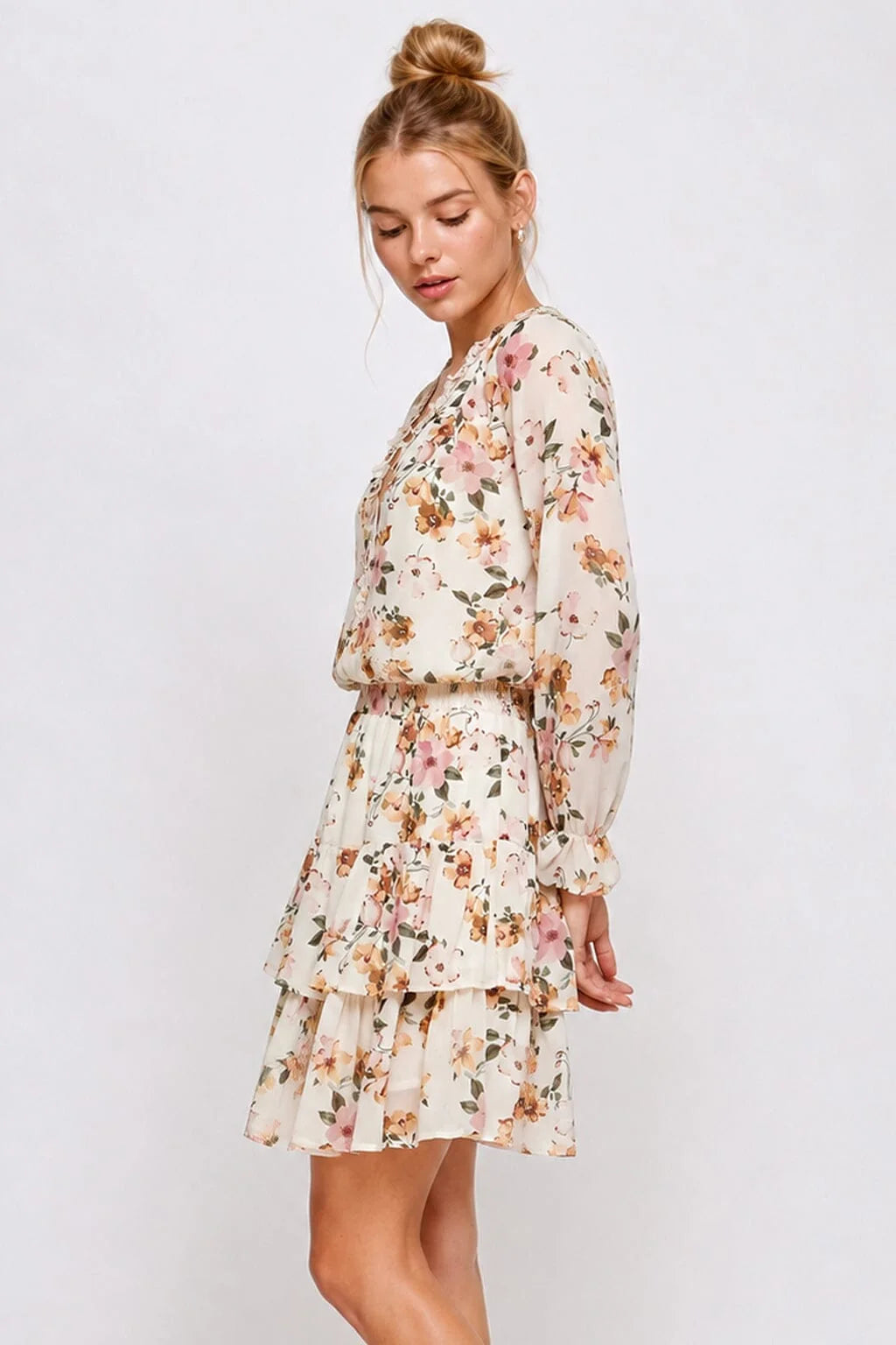 Autumn Blossom Smocked Floral Mini Dress-Cute-Trendy-Shop-Womens-Boutique-Clothing-Store