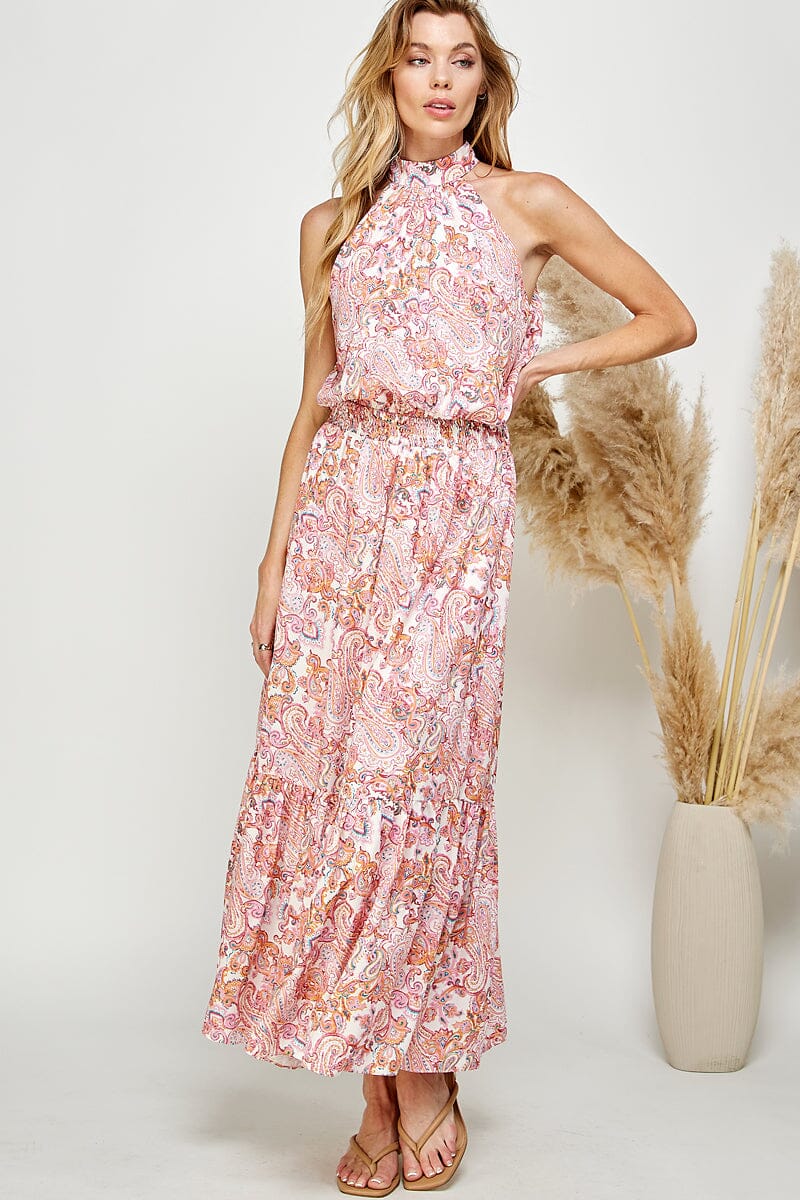 Paisley Halter Neck Smocked Maxi Dress-Cute-Trendy-Shop-Womens-Boutique-Clothing-Store