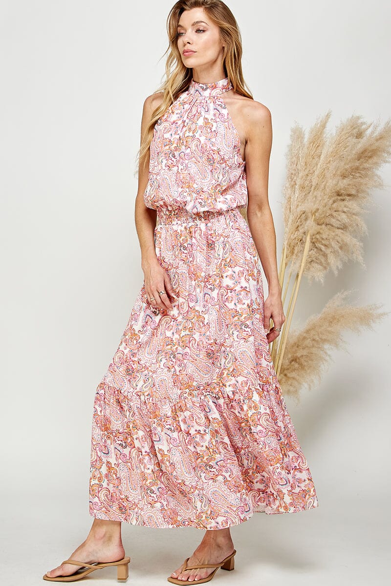 Paisley Halter Neck Smocked Maxi Dress-Cute-Trendy-Shop-Womens-Boutique-Clothing-Store