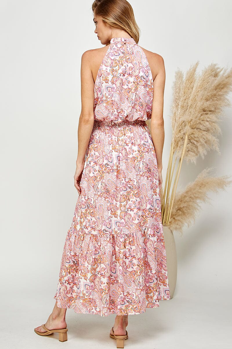Paisley Halter Neck Smocked Maxi Dress-Cute-Trendy-Shop-Womens-Boutique-Clothing-Store