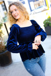 Shine Your Light Navy Crushed Velvet Smocked Ruffle Top *online exclusive-[option4]-[option5]-Cute-Trendy-Shop-Womens-Boutique-Clothing-Store